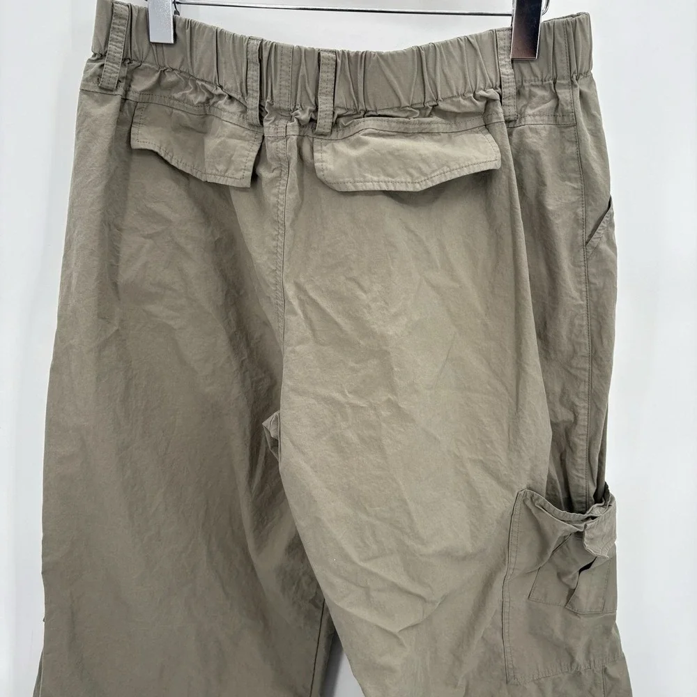 ELODIE Womens Pants Natural Olive Grn Wide‎ Leg Cargo Trousers SIZE Large 33-36